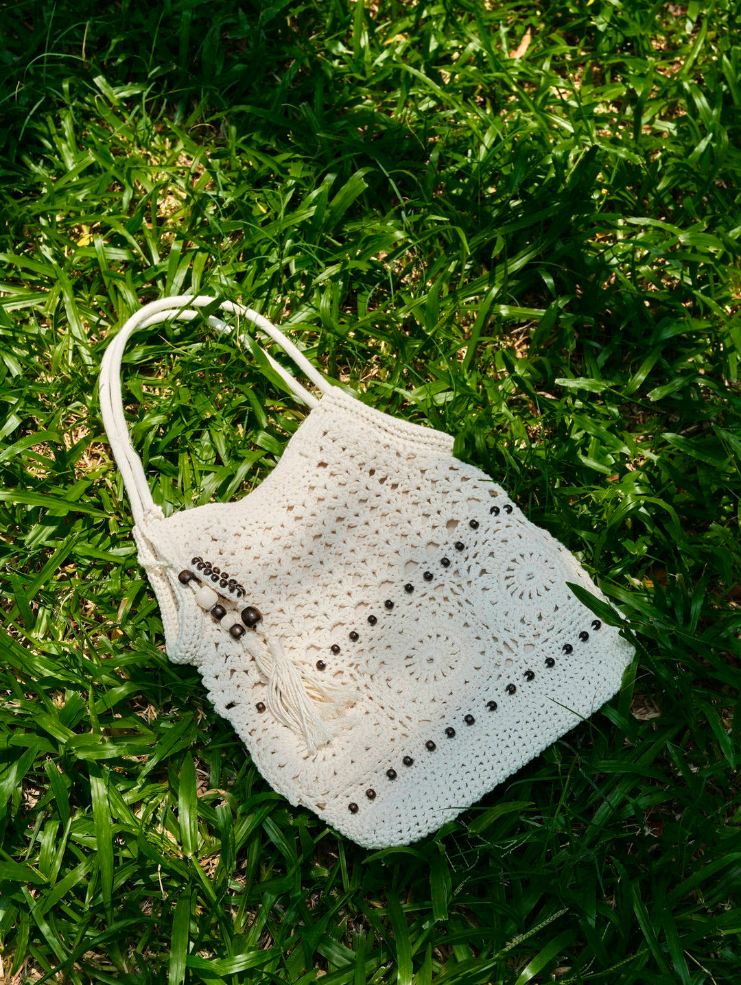 Crochet Hollow Out Beading Tassel Design Shoulder Handbag