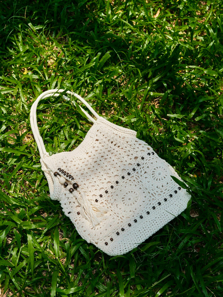 Crochet Hollow Out Beading Tassel Design Shoulder Handbag