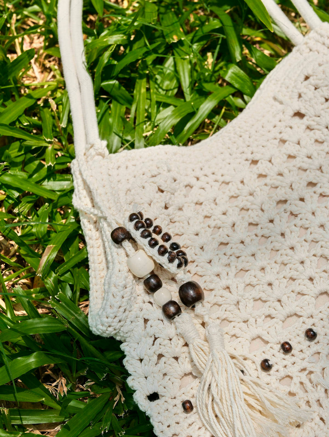 Crochet Hollow Out Beading Tassel Design Shoulder Handbag