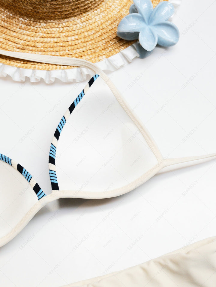 Seamolly Y2K Striped Triangle Push Up Top & Foldover Cheeky Boyshorts Bikini Set