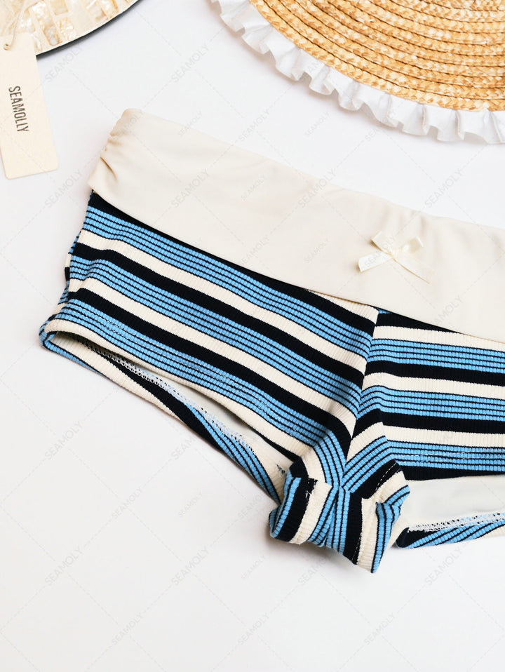 Seamolly Y2K Striped Triangle Push Up Top & Foldover Cheeky Boyshorts Bikini Set