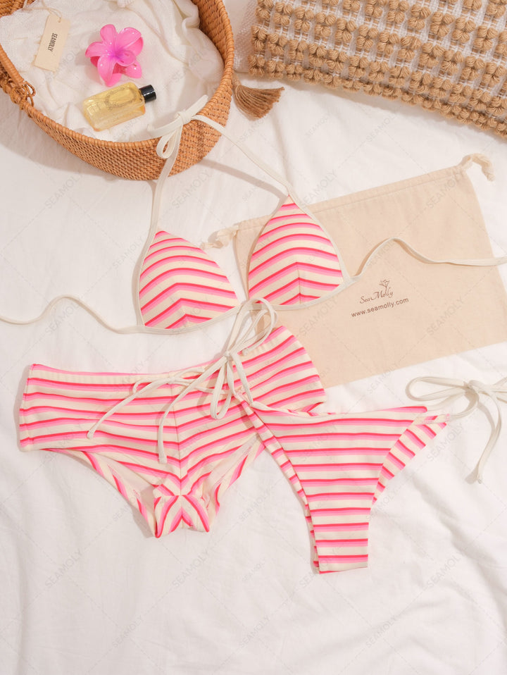 Seamolly Striped Triangle Push Up Top & Cheeky Brazilian Bottom Bikini Set