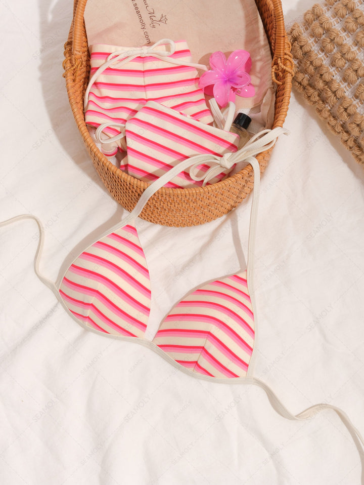 Seamolly Striped Triangle Push Up Top & Cheeky Brazilian Bottom Bikini Set