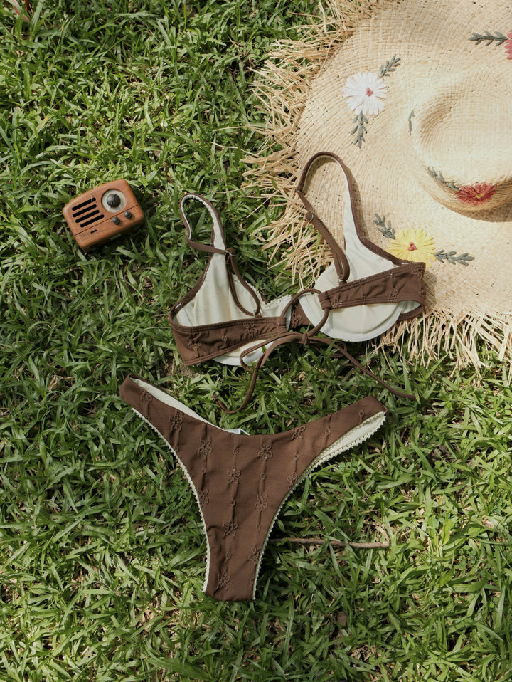 Seamolly Recycled Fabric Eyelet Jacquard Underwire High Leg Bikini Set