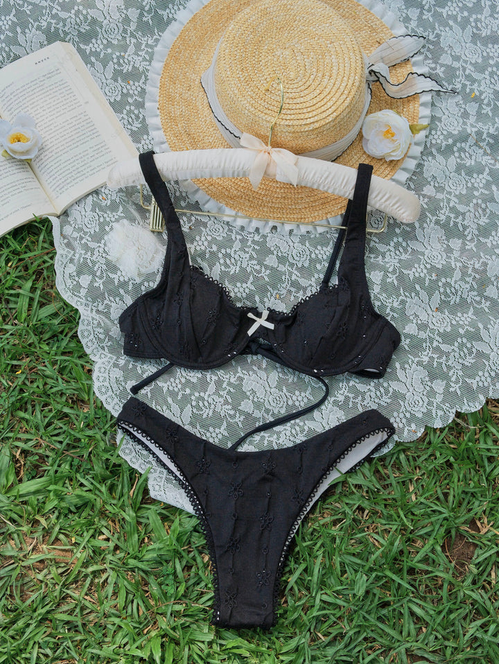 Seamolly Recycled Fabric Eyelet Jacquard Picot Bowknot Underwire Bikini Set