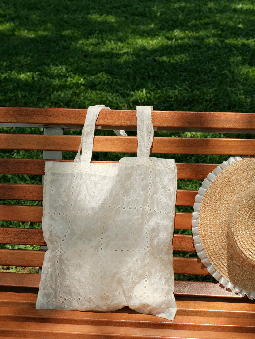 French Checkered Eyelet Floral Embroidery Shoulder Bag