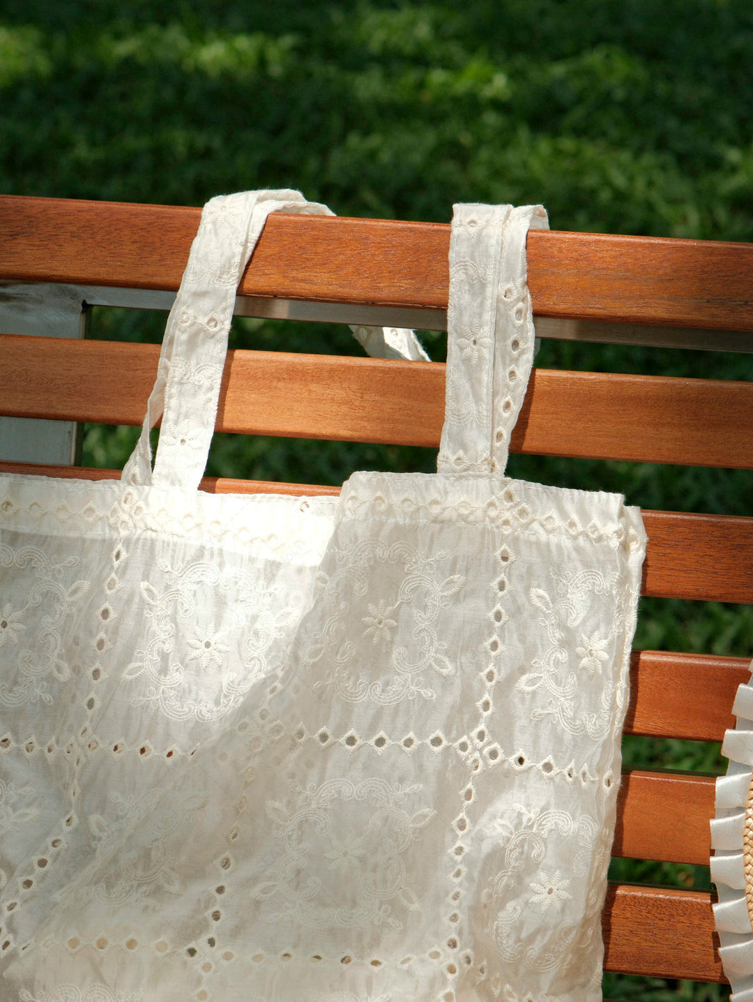 French Checkered Eyelet Floral Embroidery Shoulder Bag