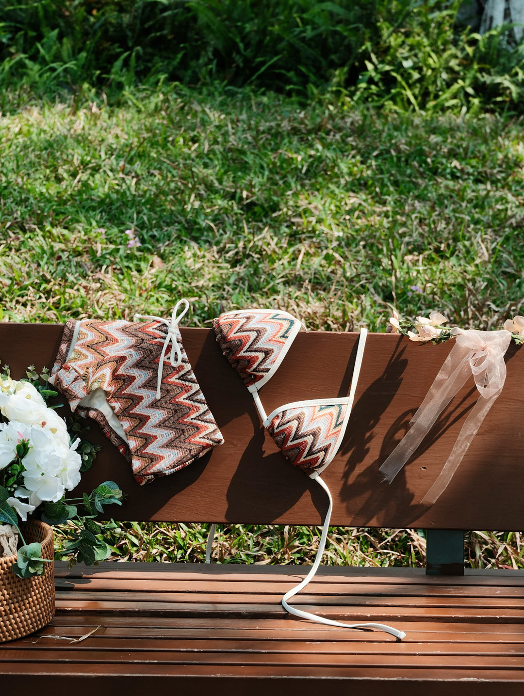 Seamolly Crochet Chevron Contrast Binding Cheeky Boyshorts Bikini Set