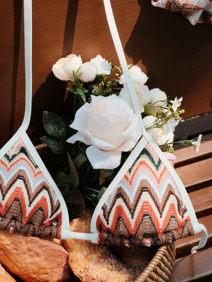 Seamolly Crochet Chevron Contrast Binding Cheeky Boyshorts Bikini Set