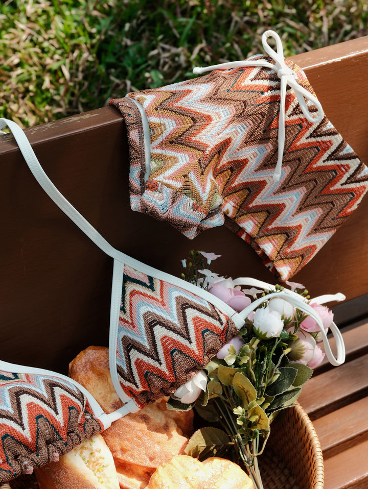 Seamolly Crochet Chevron Contrast Binding Cheeky Boyshorts Bikini Set