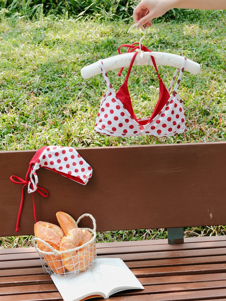 Seamolly Contrast Color Polka Dot Print String Double Layer Bikini Set