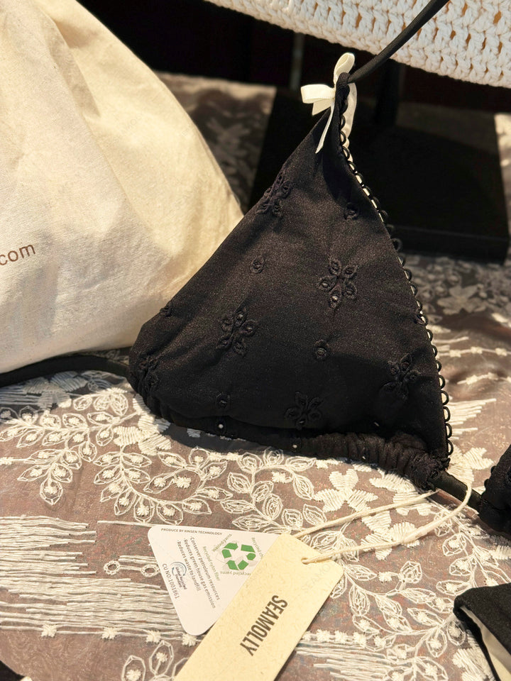 Seamolly Recycled Fabric Jacquard Picot Bowknot Triangle Bikini Set