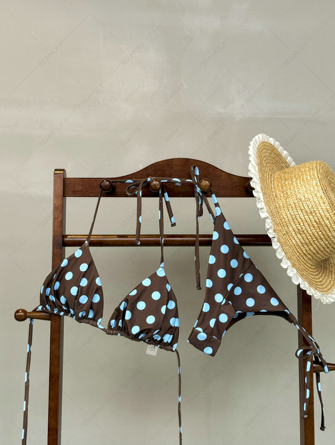 Seamolly Polka Dot Ruched Triangle Top & Cheeky Brazilian Bottom Bikini Set