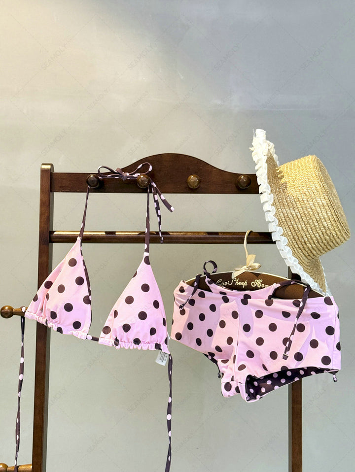 Seamolly Polka Dot Triangle Top & Double Layer Cheeky Boyshorts Reversible Bikini Set