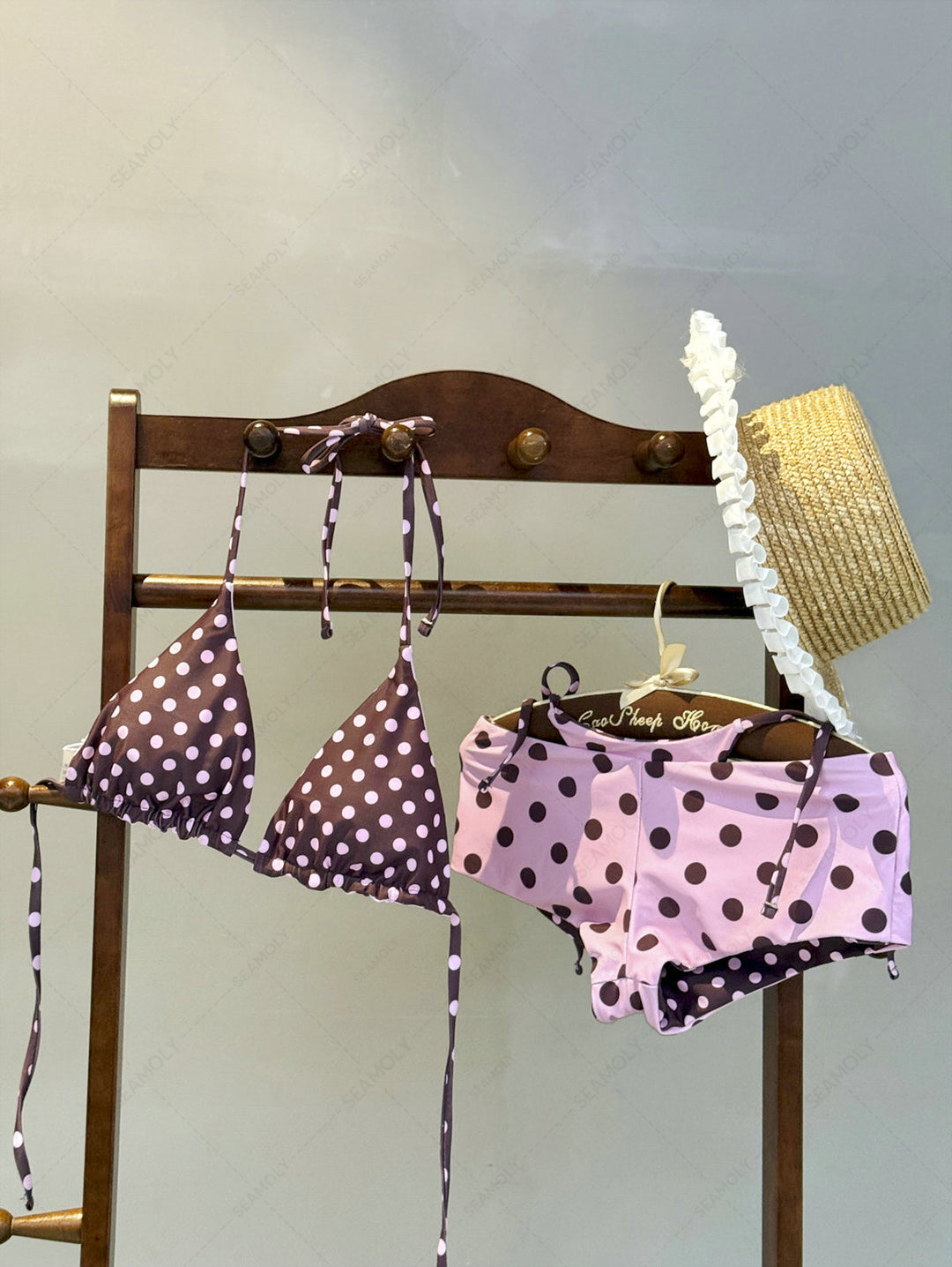 Seamolly Polka Dot Triangle Top & Double Layer Cheeky Boyshorts Reversible Bikini Set