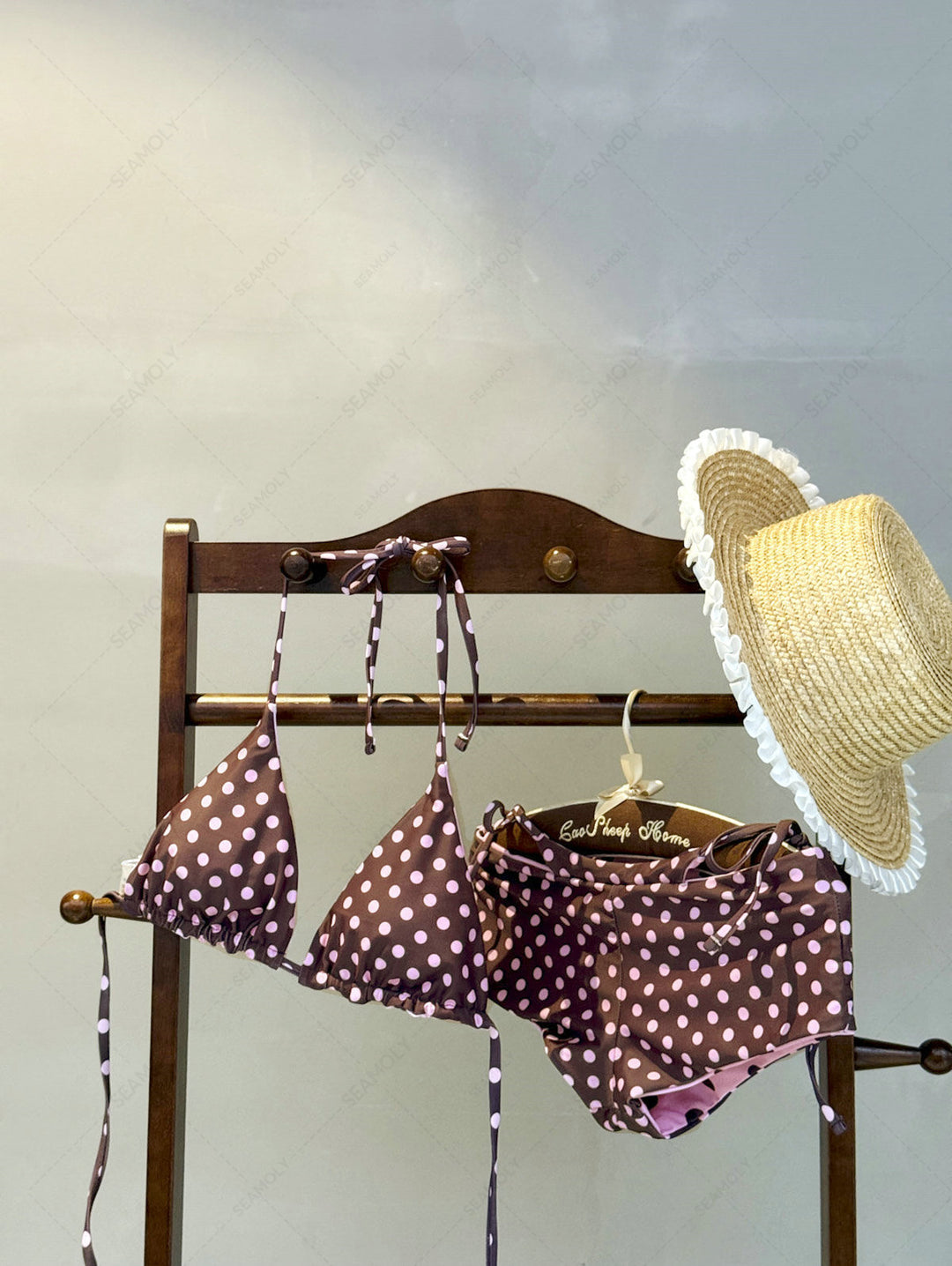 Seamolly Polka Dot Triangle Top & Double Layer Cheeky Boyshorts Reversible Bikini Set