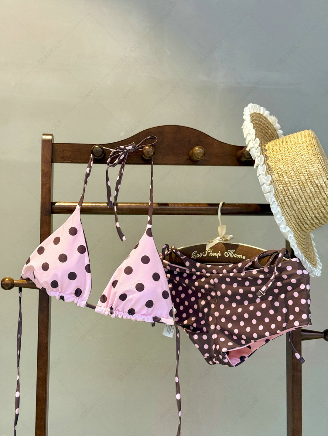 Seamolly Polka Dot Triangle Top & Double Layer Cheeky Boyshorts Reversible Bikini Set