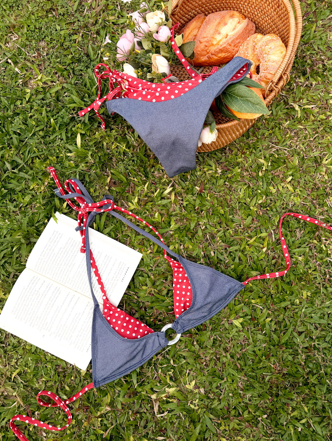 Seamolly Denim Polka Dot Print O Ring Double Layer Bikini Set