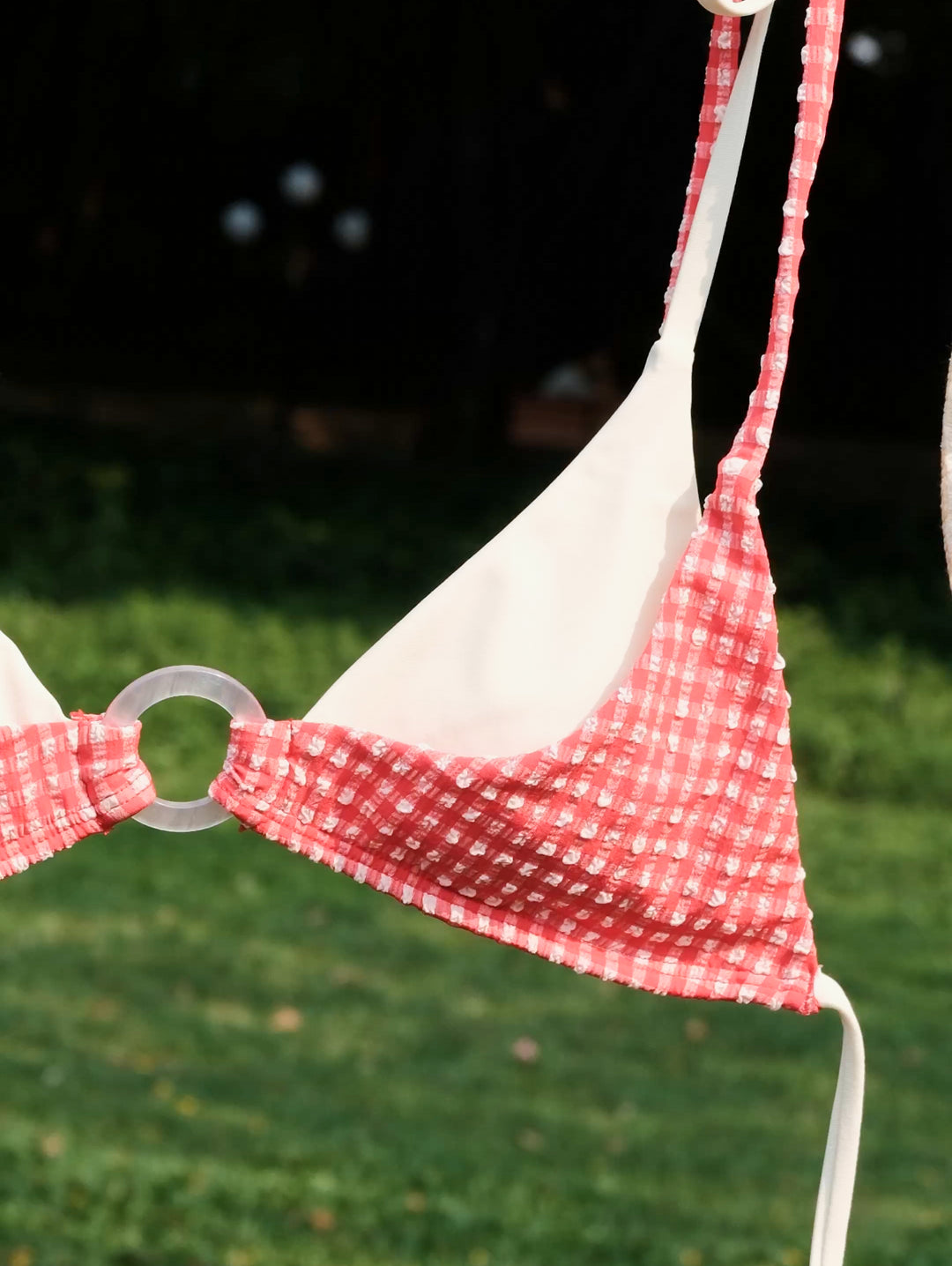 Seamolly Contrast Color Gingham Textured O Ring Double Layer Bikini Set