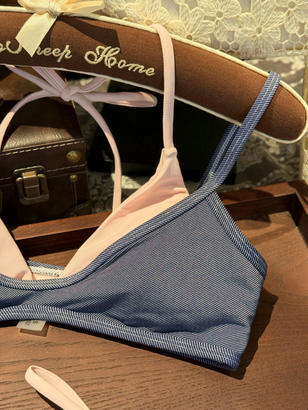 Seamolly Denim Contrast Color Tie Side Double Layer Bikini Set