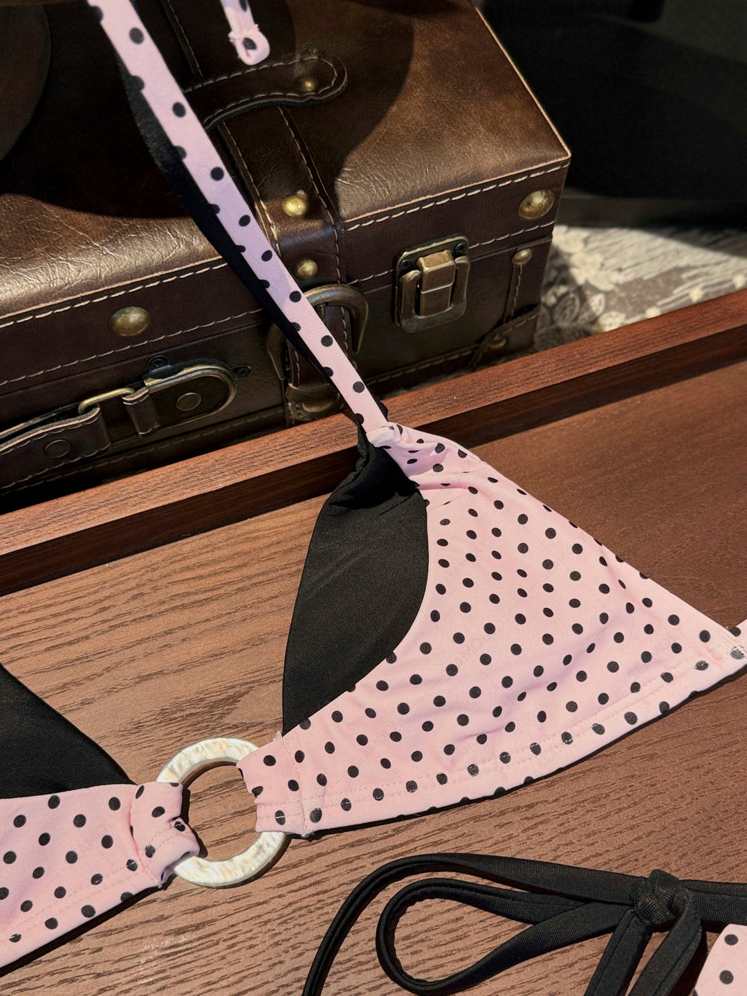 Seamolly Polka Dot Print Contrast Color O Ring Double Layer Bikini Set