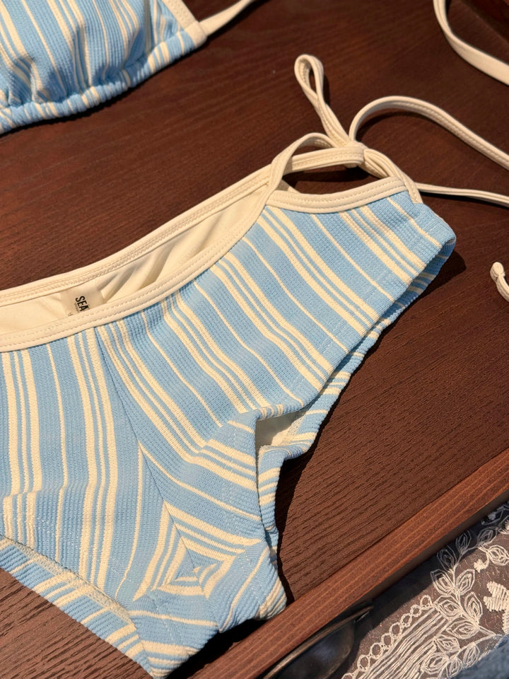 Seamolly Striped Contrast Binding Cutout Tied Cheeky Boyshorts Bikini Set