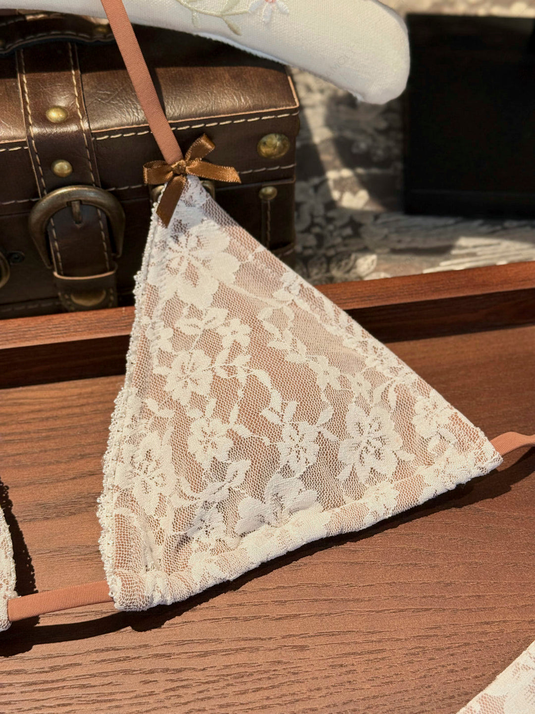 Seamolly Lace Floral Bowknot Triangle Cheeky Boyshorts Bikini Set