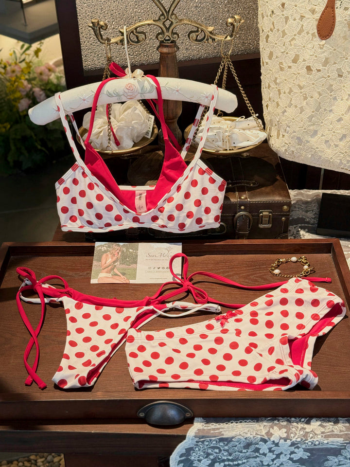 Seamolly Polka Dot Print Bowknot Bikini Bottom Cheeky Swim Boyshorts