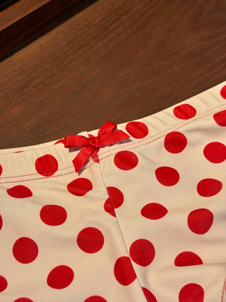 Seamolly Polka Dot Print Bowknot Bikini Bottom Cheeky Swim Boyshorts