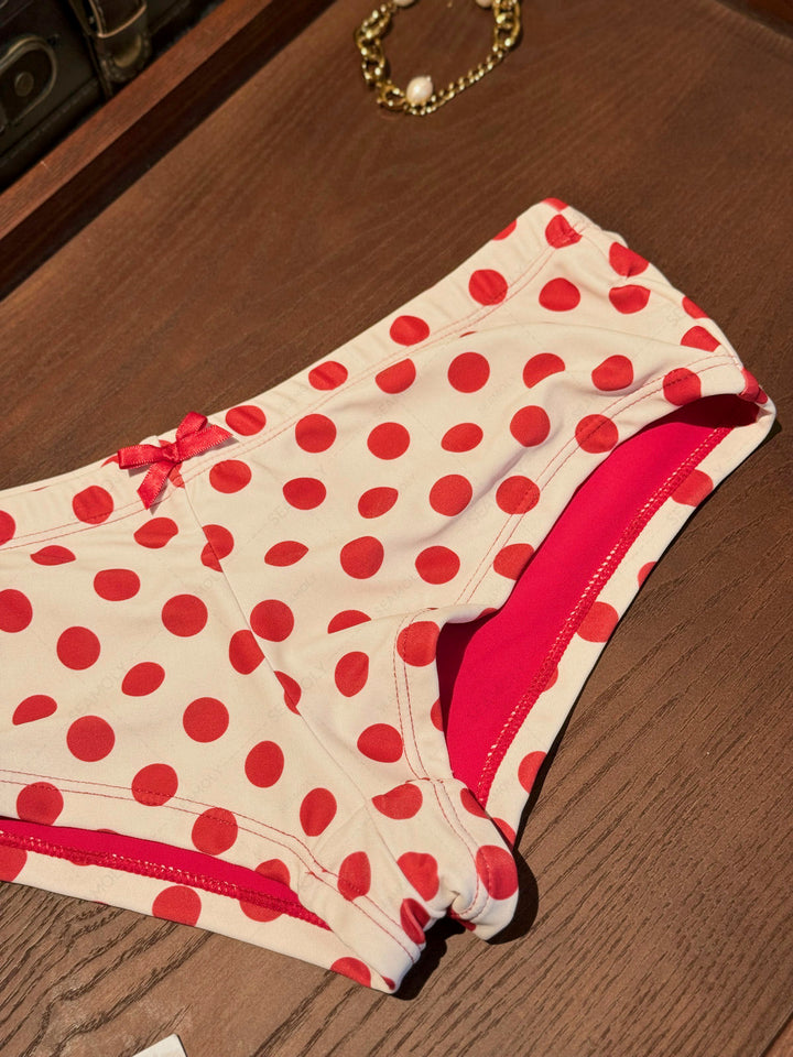 Seamolly Polka Dot Print Bowknot Bikini Bottom Cheeky Swim Boyshorts