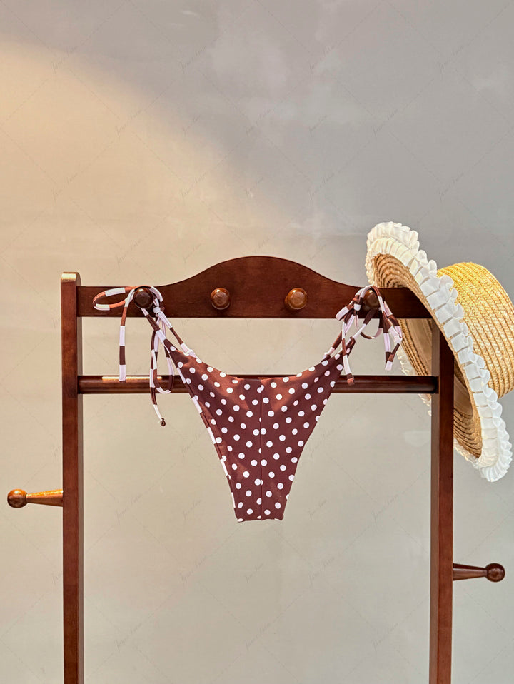Pink Striped Polka Dot Print Reversible Triangle Top & Cheeky Brazilian Bottom Bikini Set