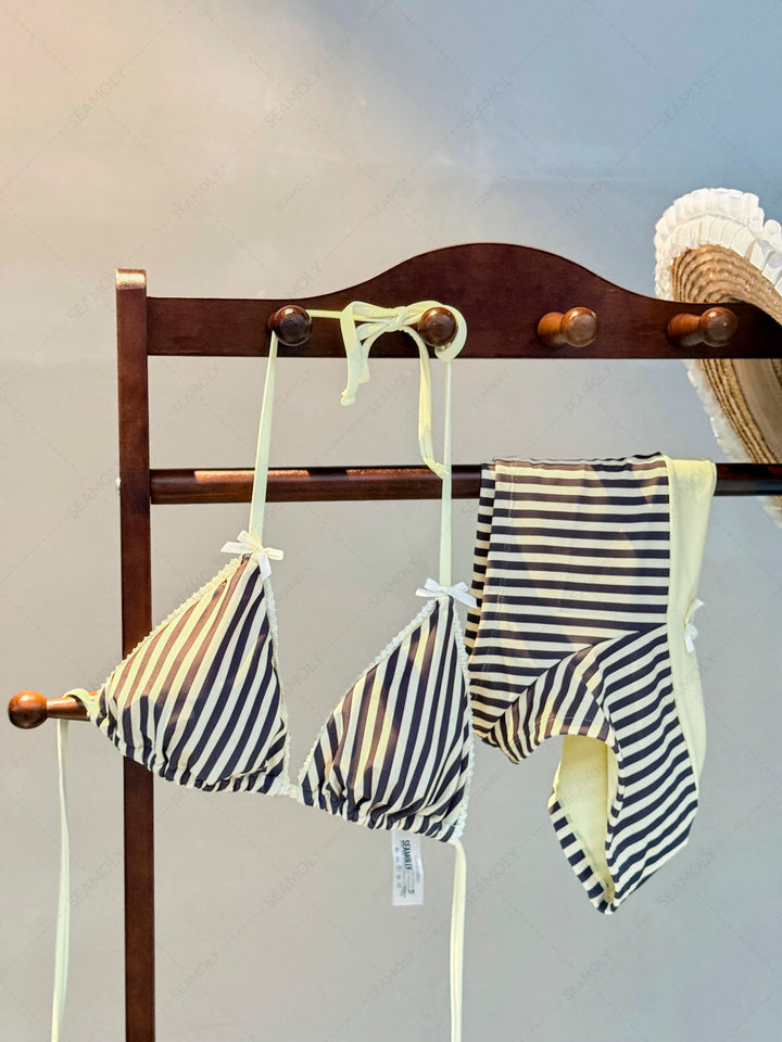 Seamolly Striped Bowknot Bikini Bottom Cheeky Swim Boyshorts