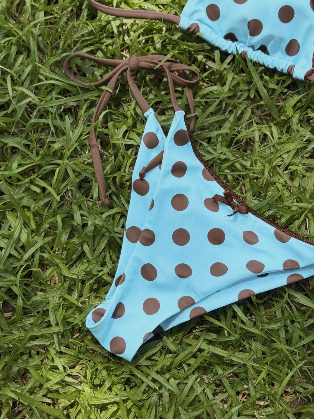 Seamolly Polka Dot Lace Bowknot Triangle Top & Cheeky Brazilian Bottom Bikini Set