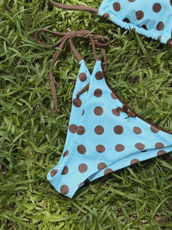 Seamolly Polka Dot Lace Bowknot Triangle Top & Cheeky Brazilian Bottom Bikini Set