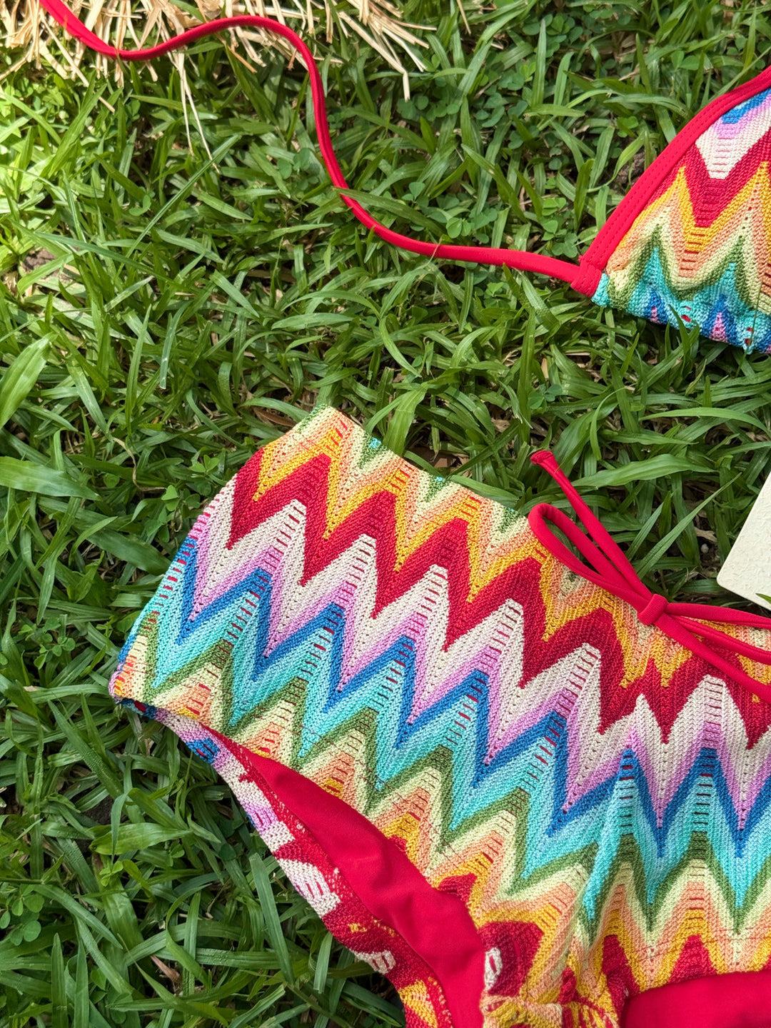 Seamolly Crochet Rainbow Chevron Contrast Binding Cheeky Boyshorts Bikini Set