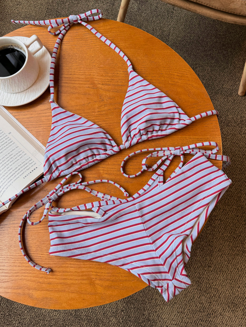 Seamolly Striped Triangle Top & Double Layer Cheeky Boyshorts Bikini Set
