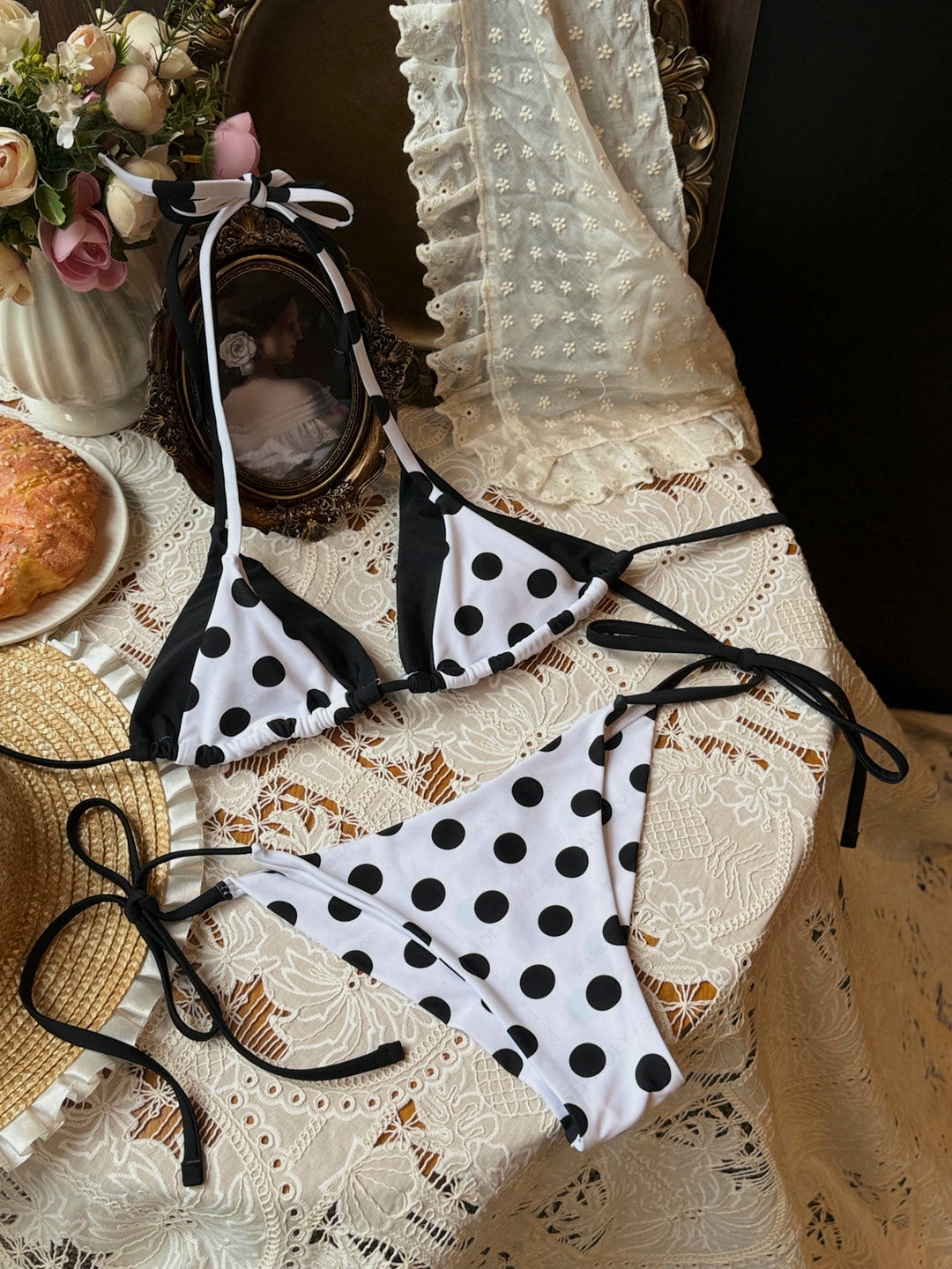 Seamolly Polka Dot Double Layer Top & Cheeky Brazilian Bottom Bikini Set
