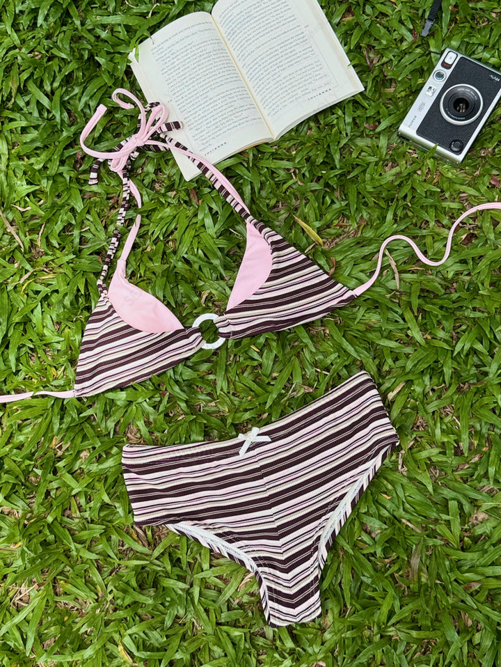 Seamolly Knit Striped Bowknot Bikini Bottom Cheeky Swim Boyshorts