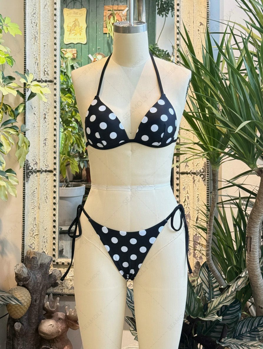 Seamolly Polka Dot Print Triangle Push Up Top & Cheeky Brazilian Bottom Bikini Set