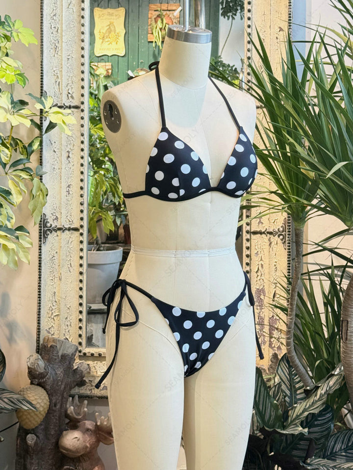 Seamolly Polka Dot Print Triangle Push Up Top & Cheeky Brazilian Bottom Bikini Set