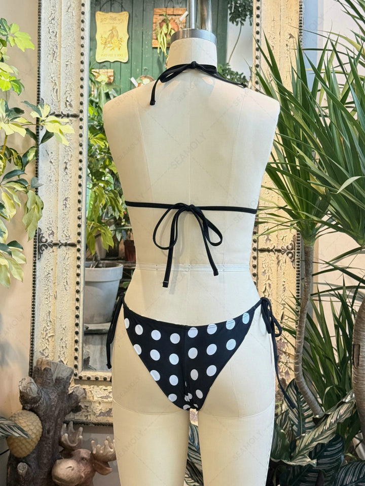Seamolly Polka Dot Print Triangle Push Up Top & Cheeky Brazilian Bottom Bikini Set