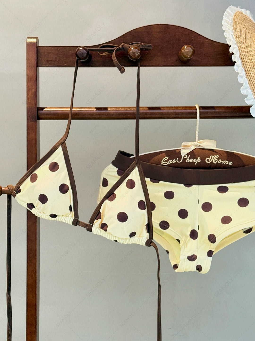 Seamolly Polka Dot Contrast Binding Triangle Cheeky Boyshorts Bikini Set