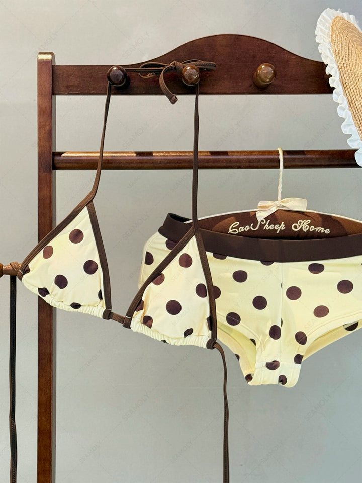 Seamolly Polka Dot Contrast Binding Triangle Cheeky Boyshorts Bikini Set