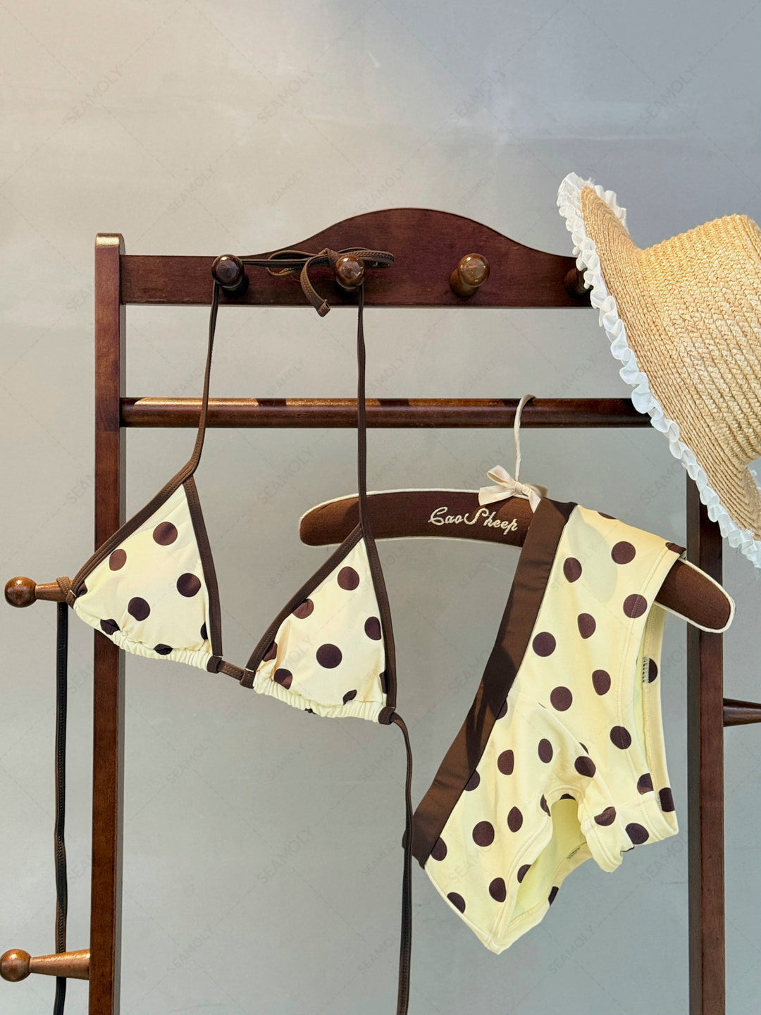 Seamolly Polka Dot Contrast Binding Triangle Cheeky Boyshorts Bikini Set