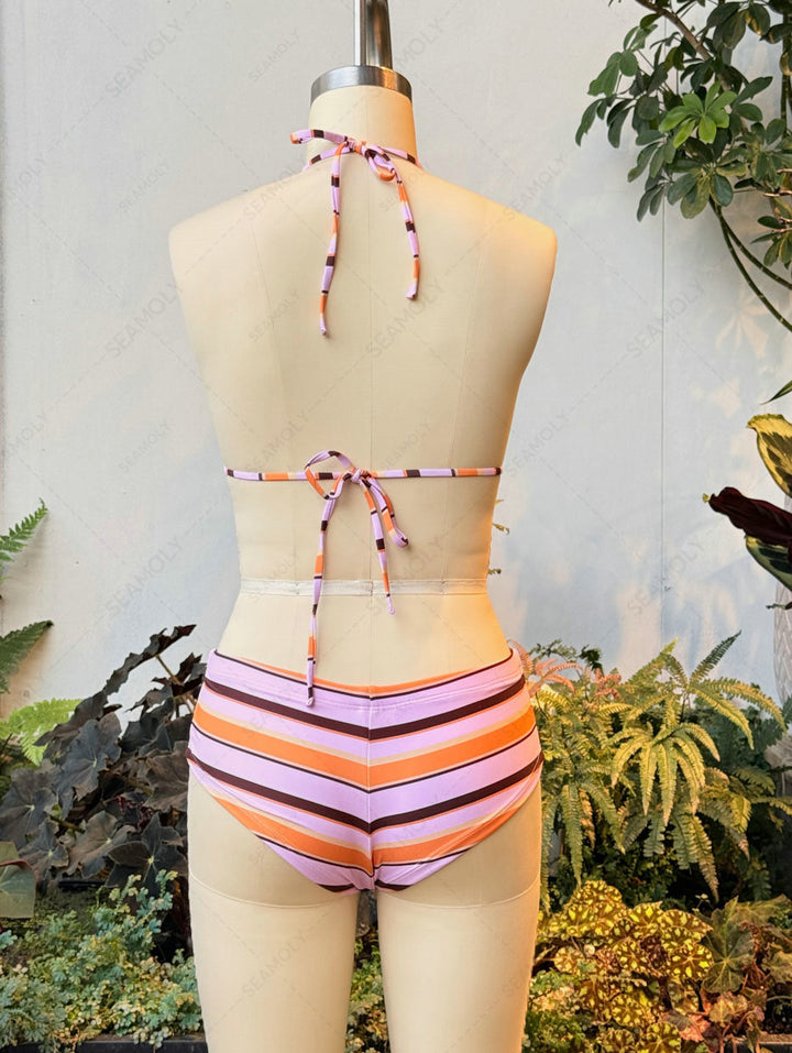 Seamolly Striped Halter Triangle Cheeky Boyshorts Bikini Set