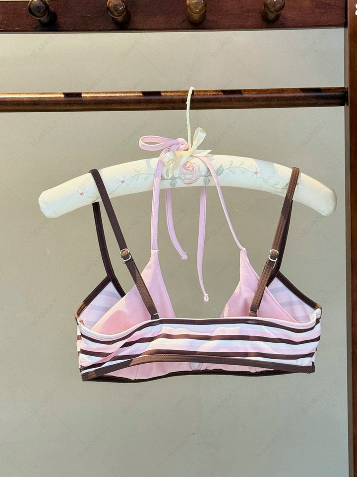 Seamolly Contrast Color Striped String Double Layer Bikini Set