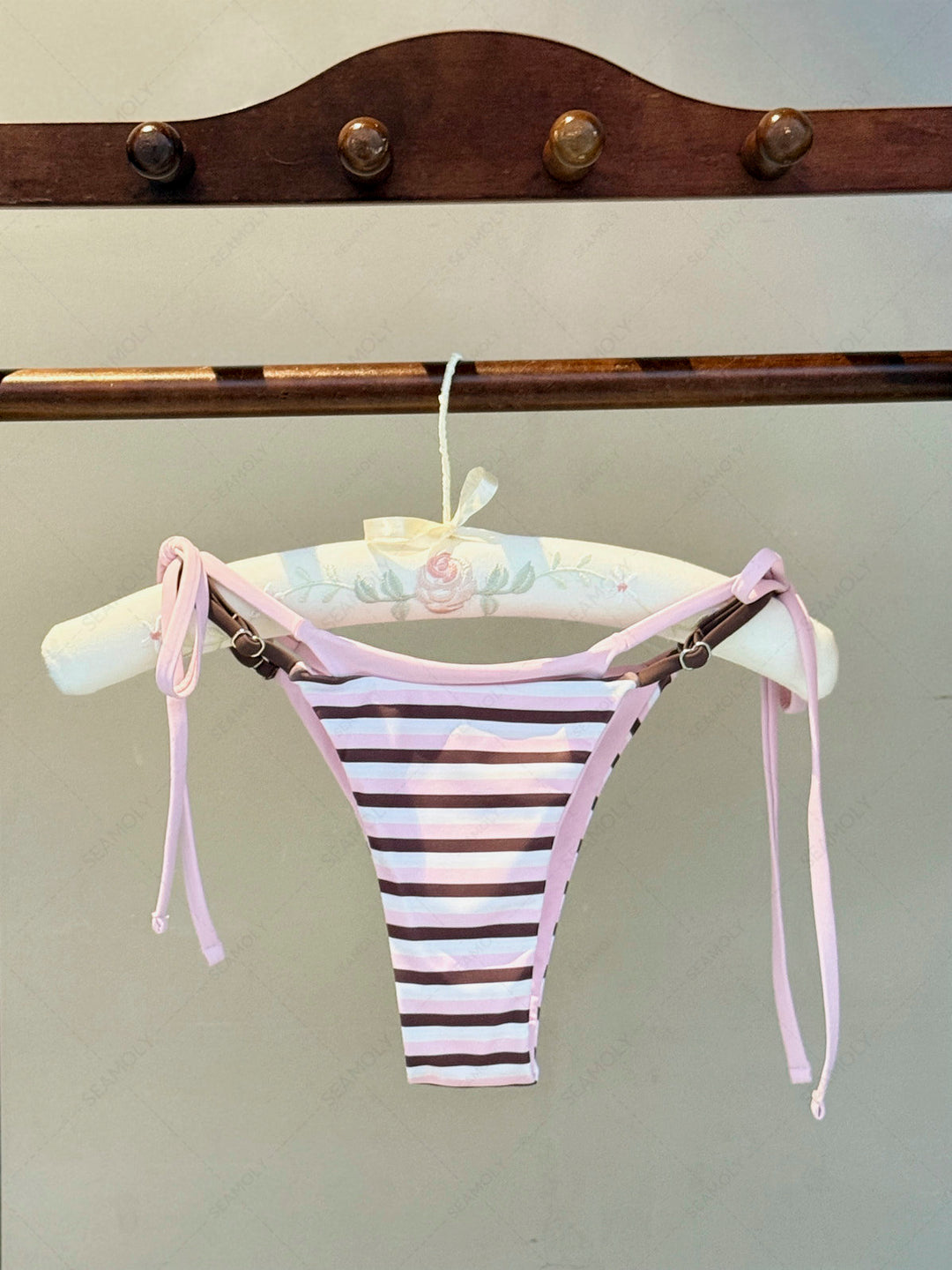 Seamolly Contrast Color Striped String Double Layer Bikini Set