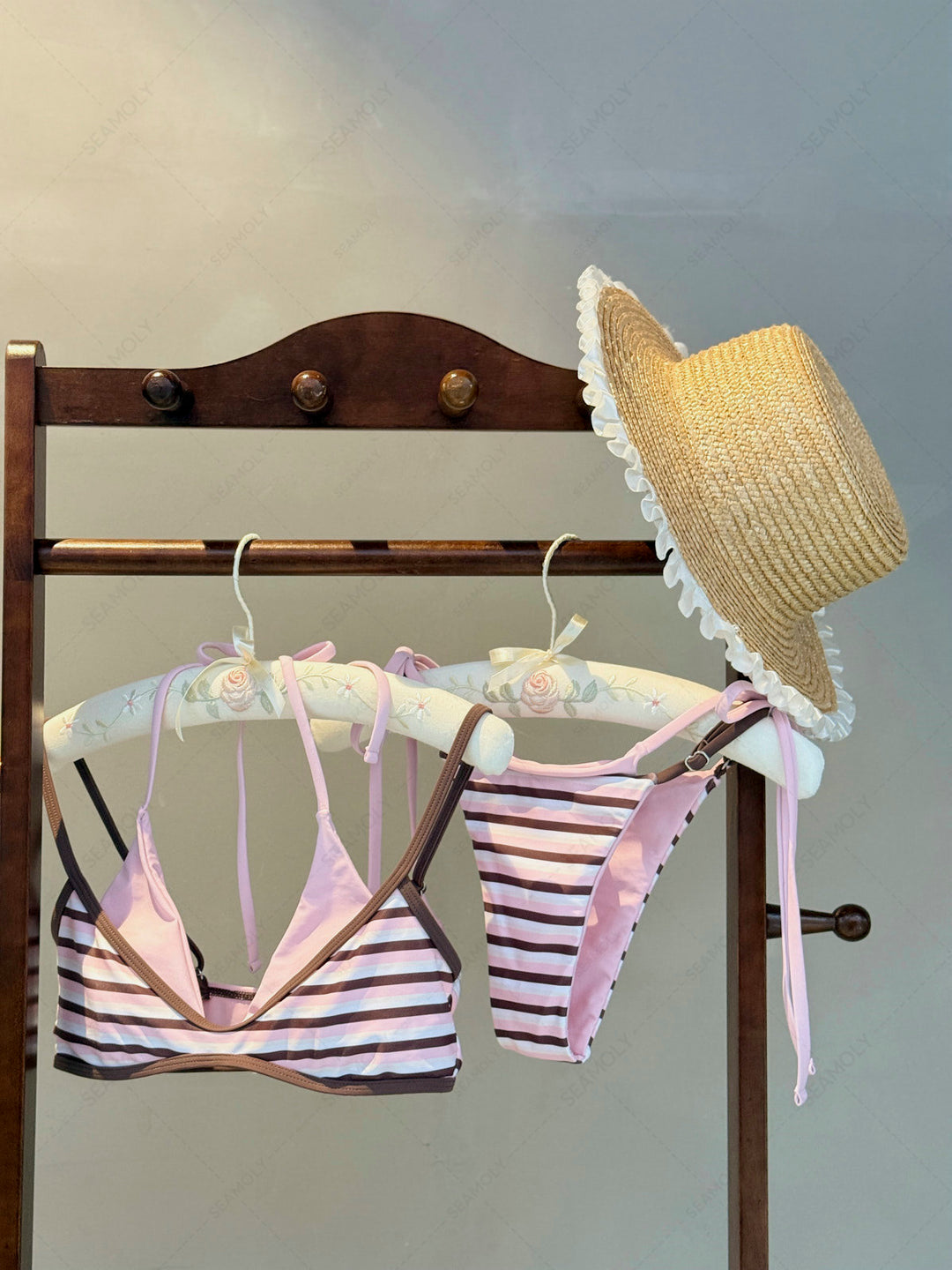 Seamolly Contrast Color Striped String Double Layer Bikini Set