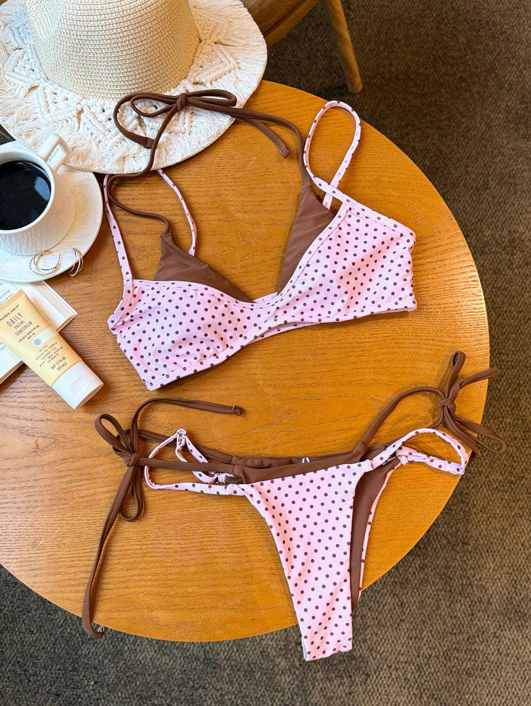 Seamolly 3 Piece Polka Dot Print Double Layer Cheeky Boyshort Bikini Set