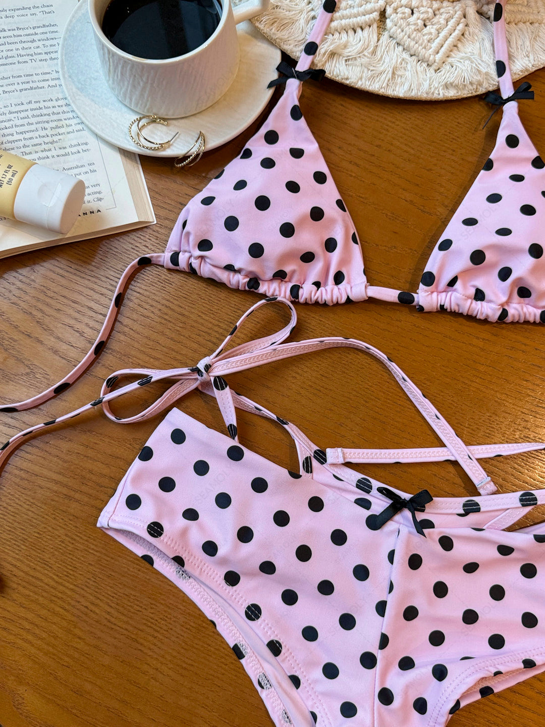 Seamolly Polka Dot Triangle Top & Double Layer Cheeky Boyshorts Bikini Set